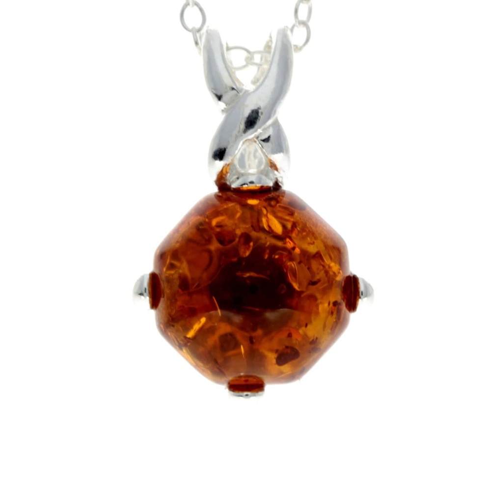925 Sterling Silver & Genuine Baltic Amber Classic Pendant - GL338
