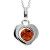 925 Sterling Silver & Genuine Baltic Amber Ball Heart Pendant - GL341