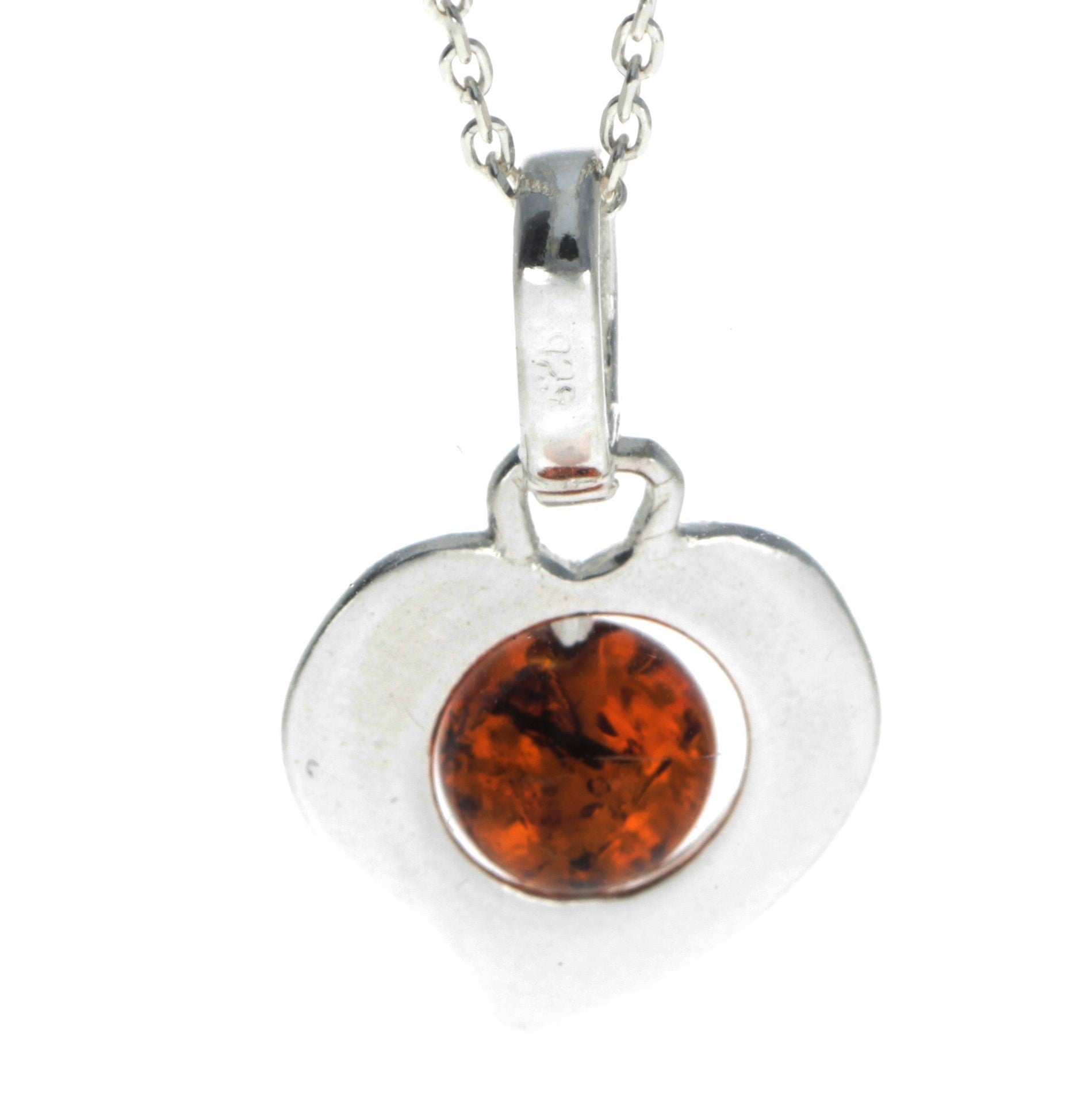 925 Sterling Silver & Genuine Baltic Amber Ball Heart Pendant - GL341