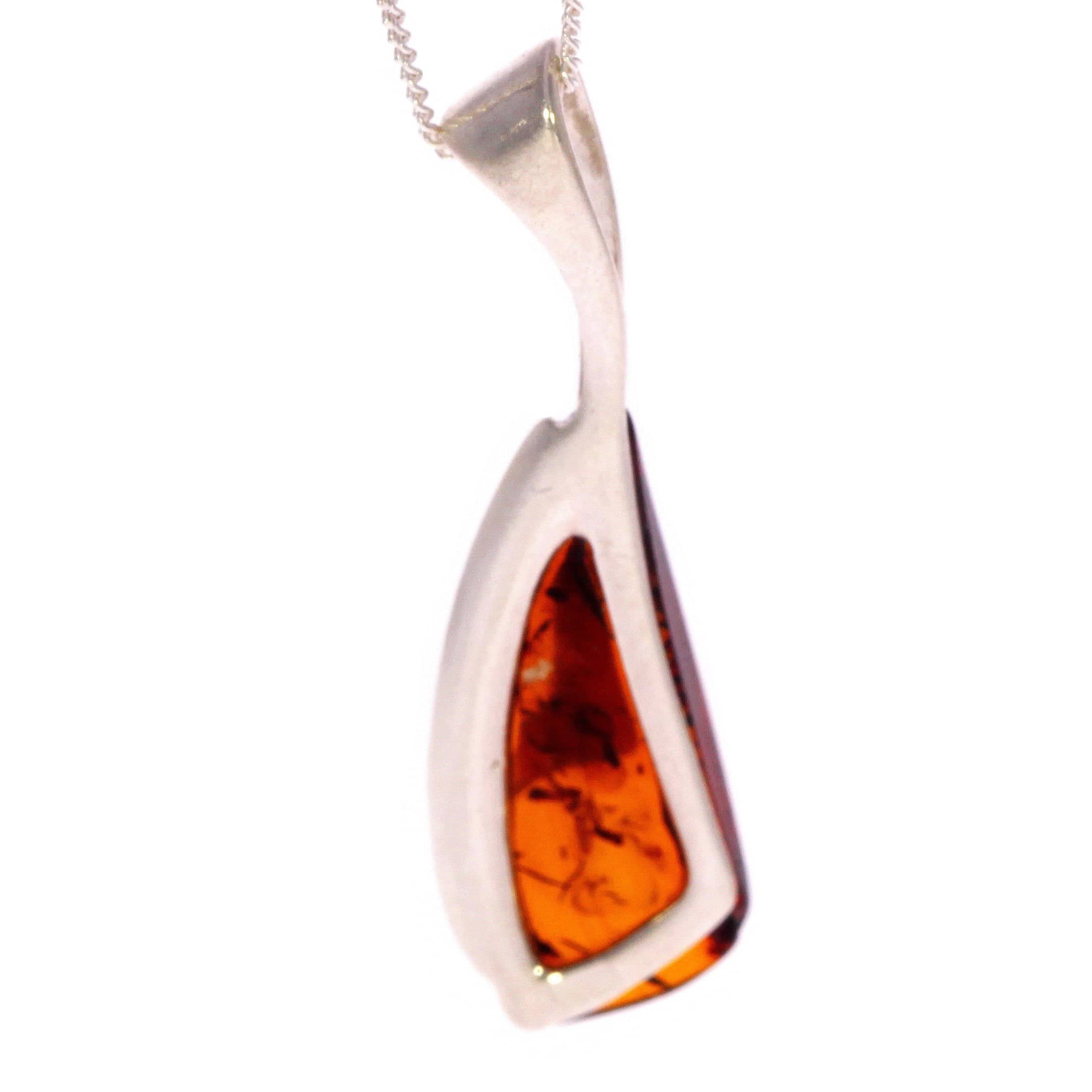 925 Sterling Silver & Genuine Baltic Amber Modern Pendant - GL344