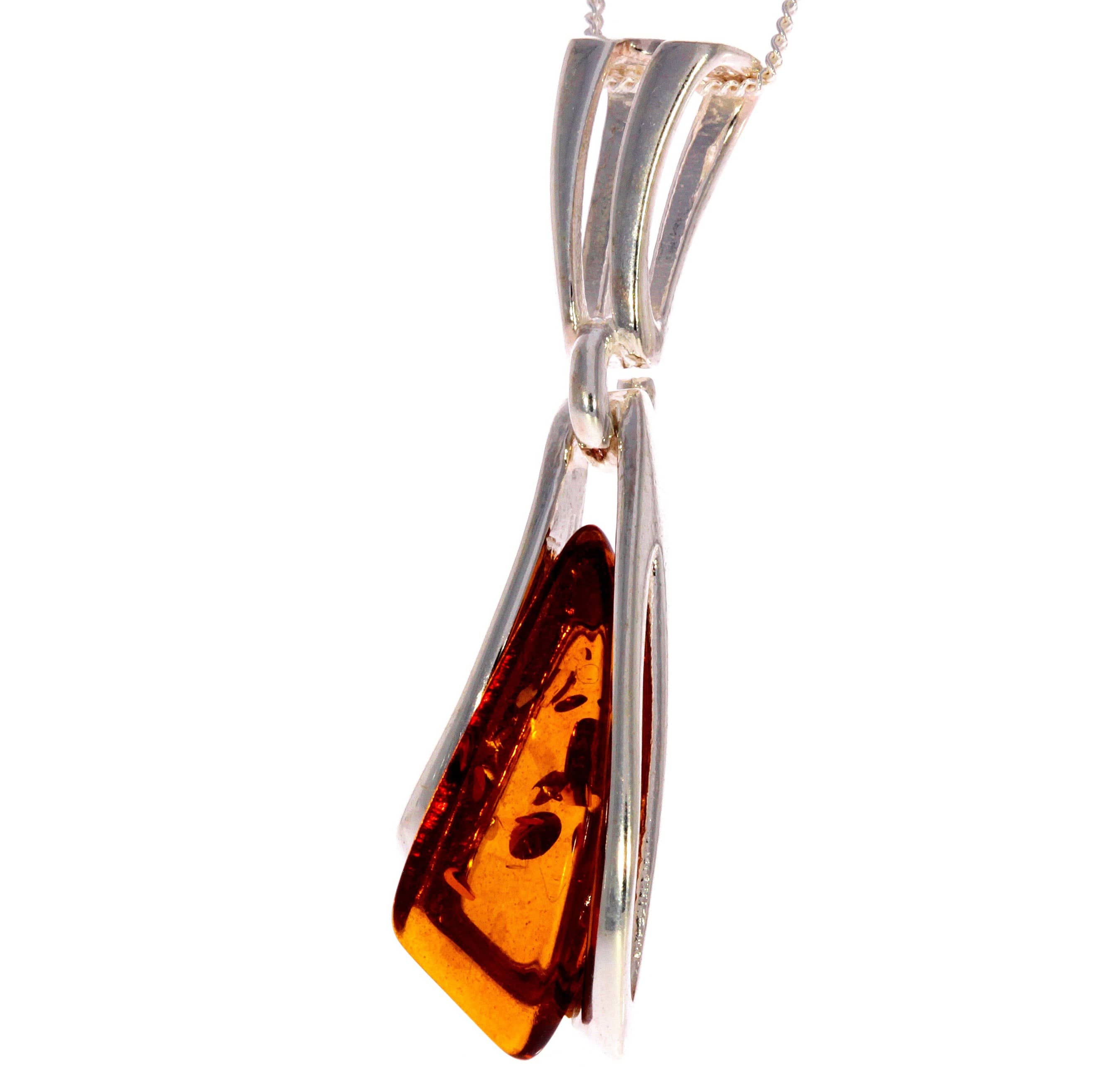 925 Sterling Silver & Genuine Baltic Amber Modern Pendant - GL345