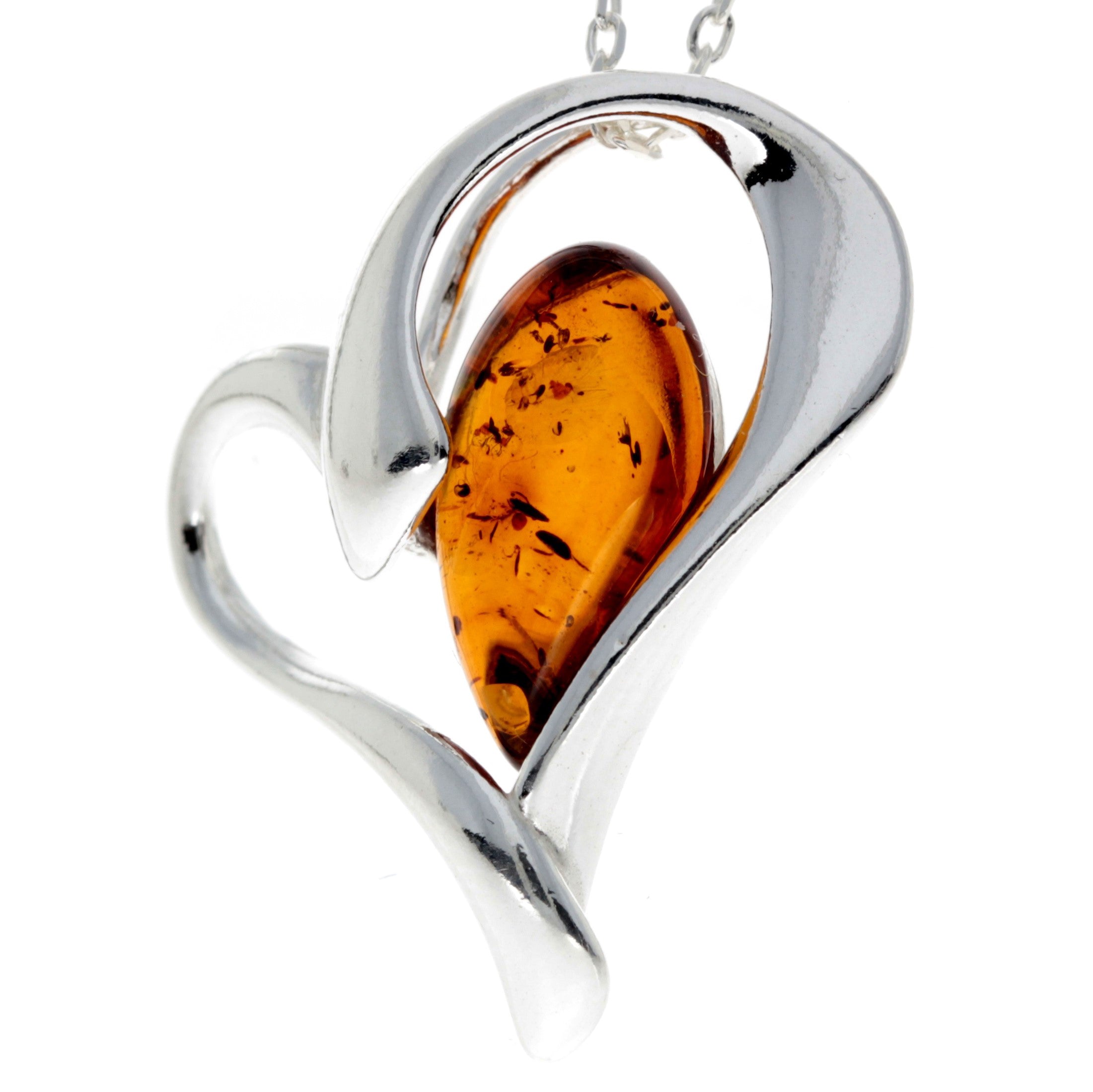 925 Sterling Silver & Genuine Baltic Amber Heart Pendant - GL346