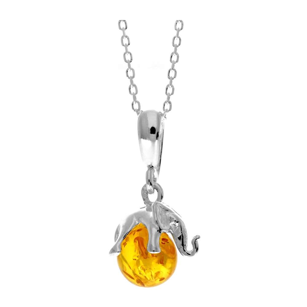 925 Sterling Silver Lucky Elephant sitting on Amber Ball - GL354