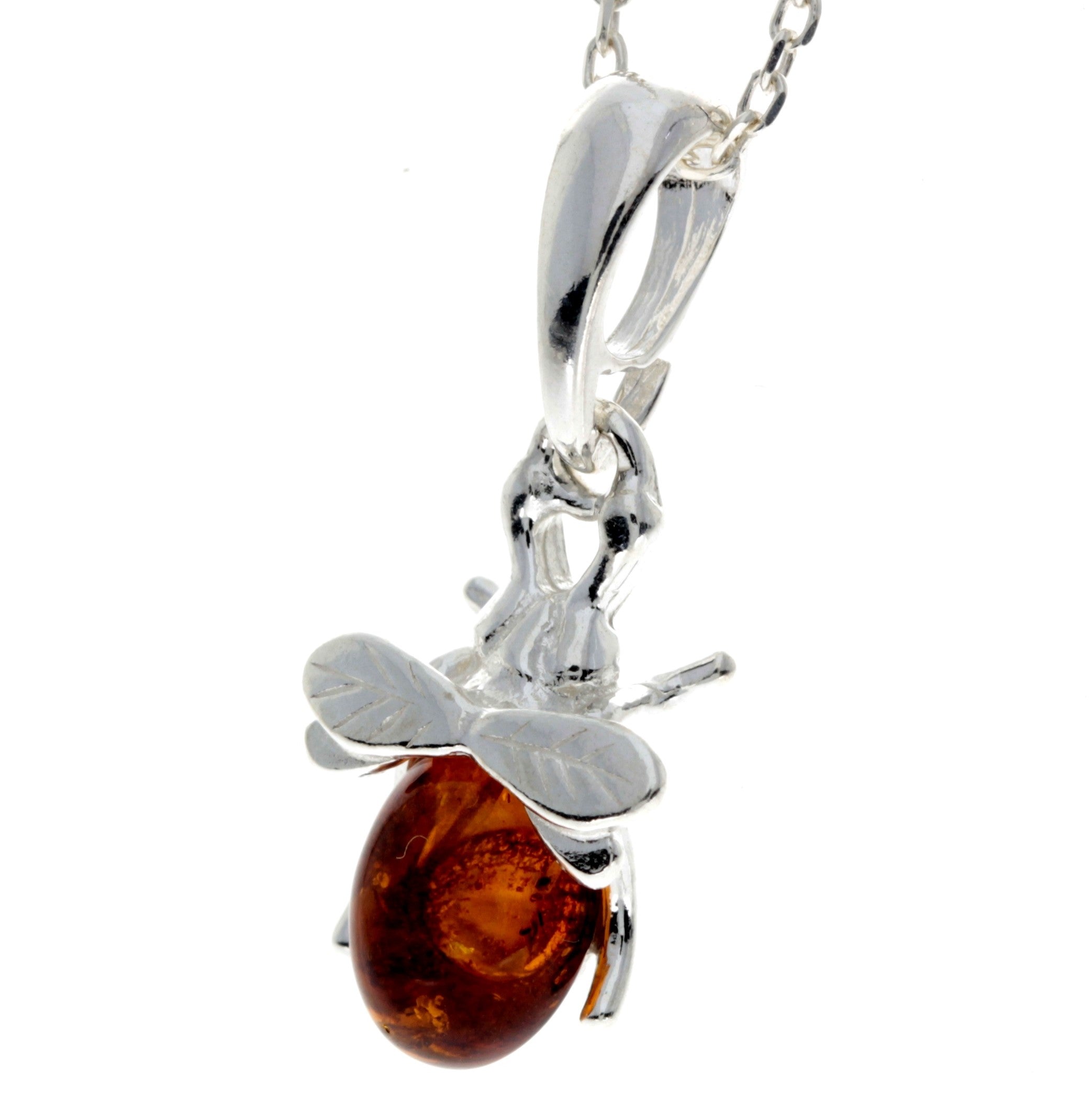925 Sterling Silver & Genuine Baltic Amber Fly Bee Pendant - GL356