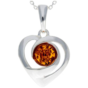 925 Sterling Silver & Genuine Baltic Amber Heart Pendant - GL357