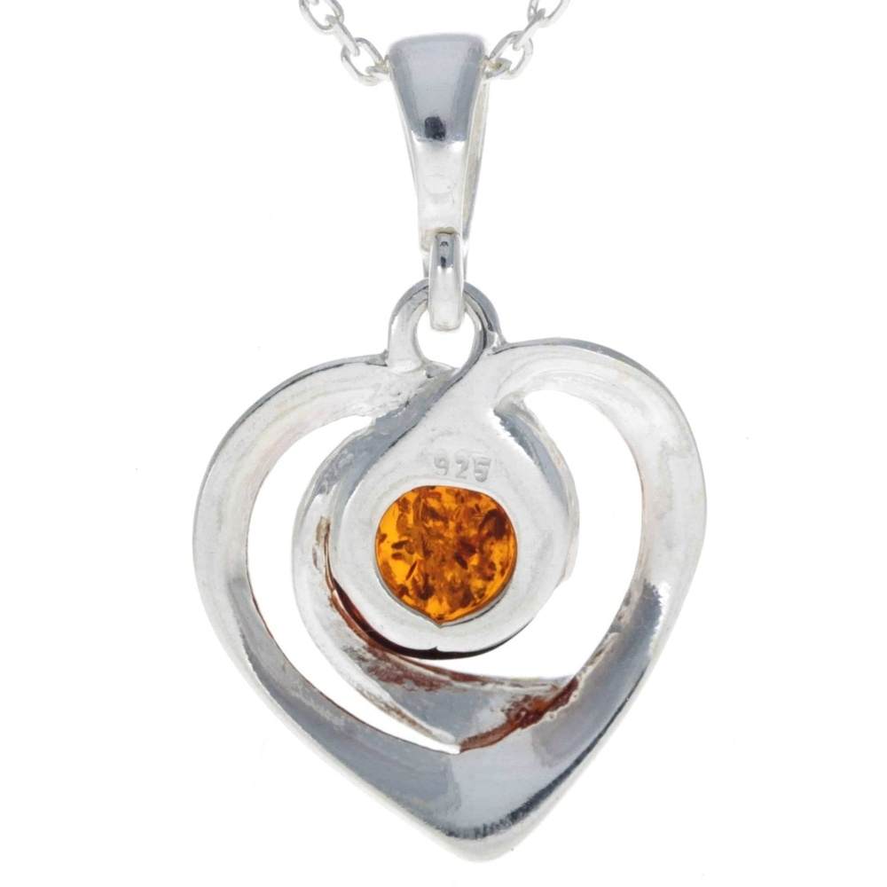 925 Sterling Silver & Genuine Baltic Amber Heart Pendant - GL357