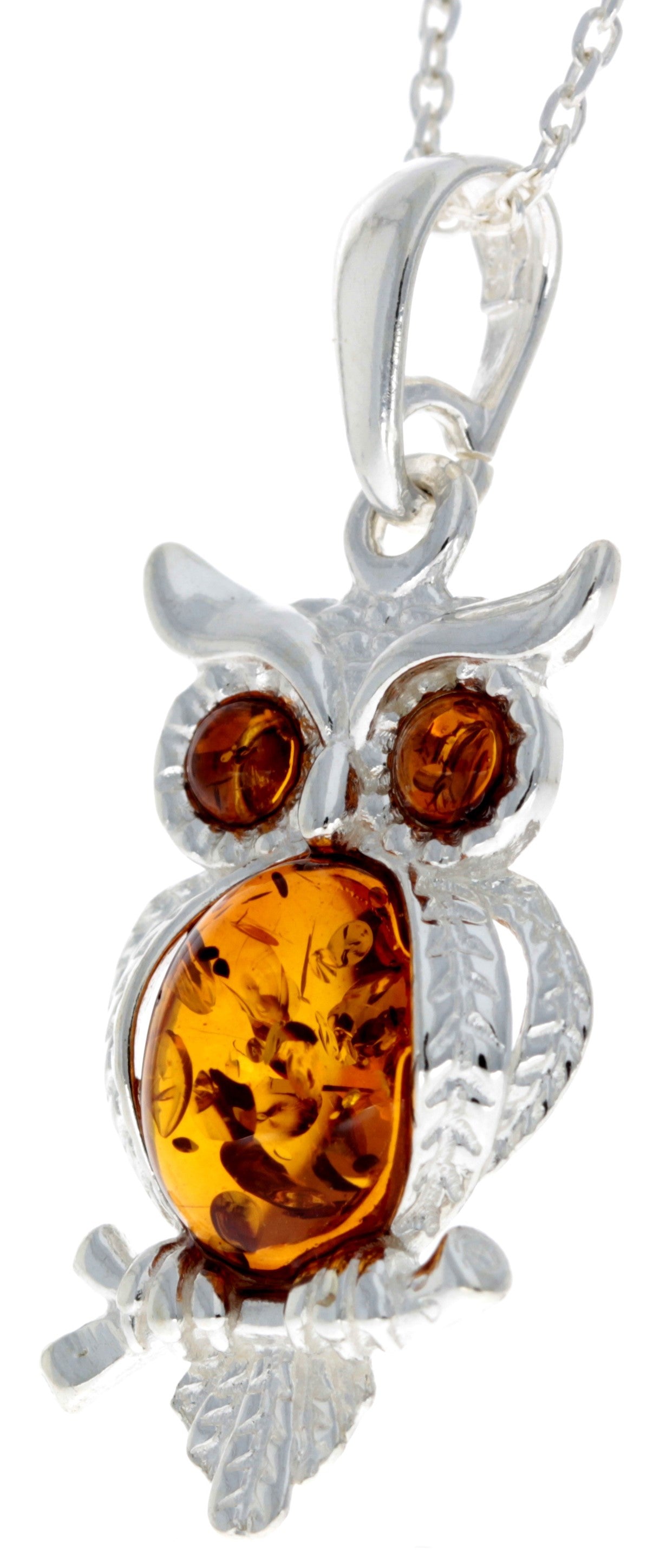 925 Sterling Silver & Baltic Amber Wise Owl Pendant - GL359
