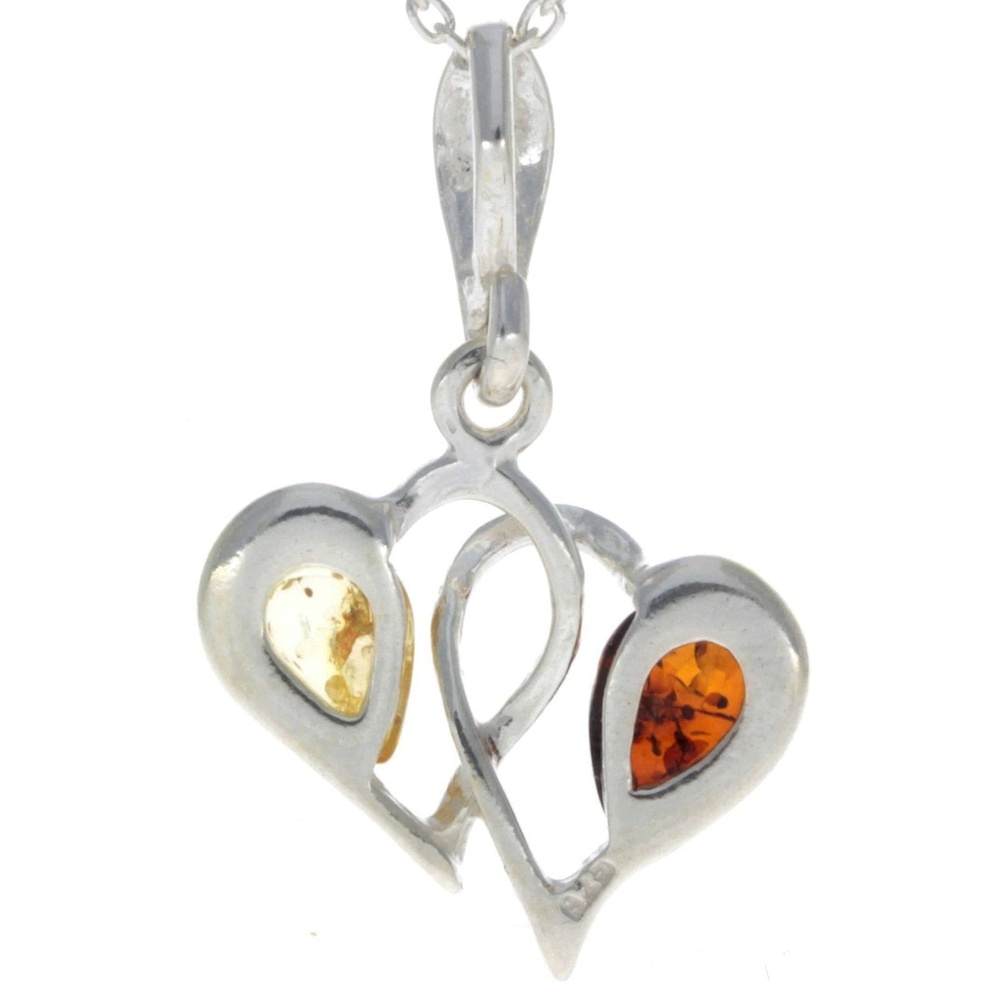 925 Sterling Silver & Baltic Amber Double Hearts Pendant - GL360