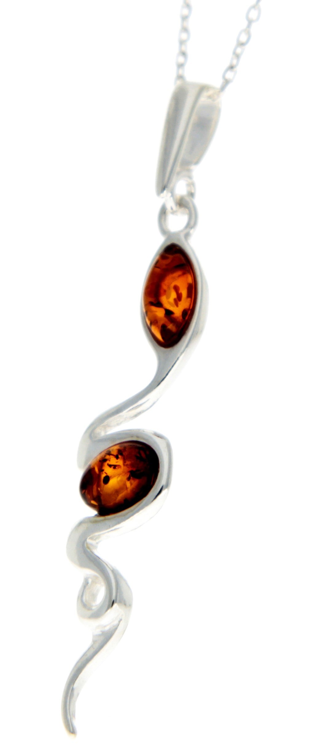 925 Sterling Silver & Genuine Baltic Amber Modern Snake Pendant - GL361