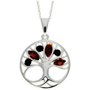 925 Sterling Silver Tree of Life with Genuine Baltic Amber Gemstones - GL363