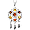 925 Steling Silver & Genuine Baltic Amber Large Dream Catcher Pendant - GL368