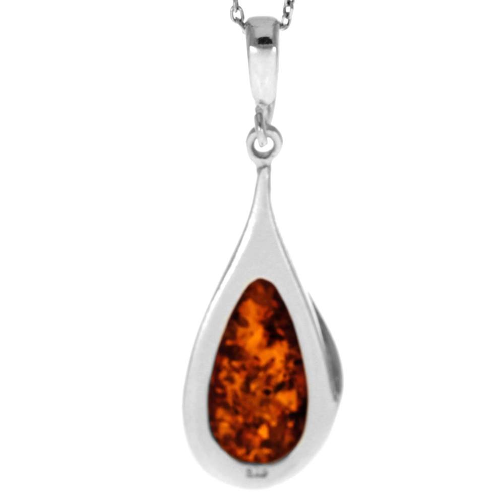 925 Sterling Silver & Genuine Baltic Amber Classic Teardrop Pendant - GL369