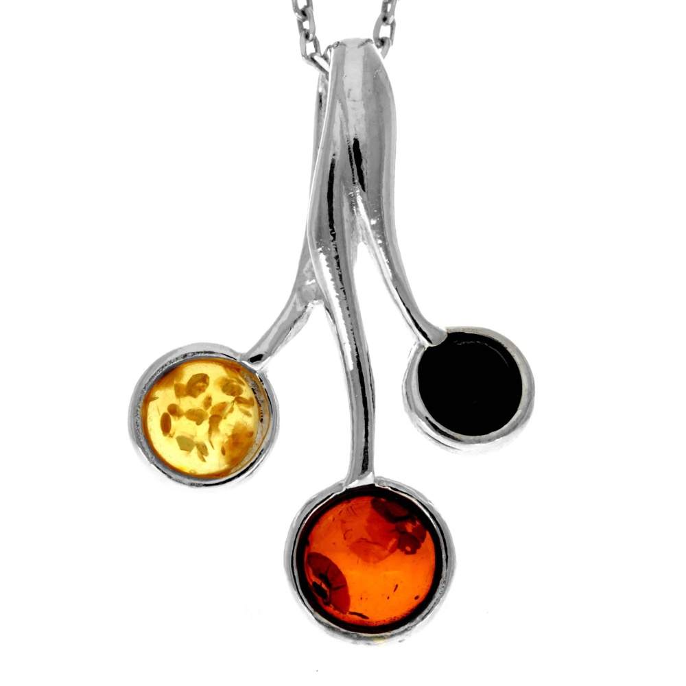 925 Sterling Silver & Genuine Baltic Amber Modern Pendant GL372