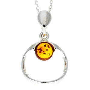 925 Sterling Silver & Genuine Baltic Amber Modern Pendant - GL375