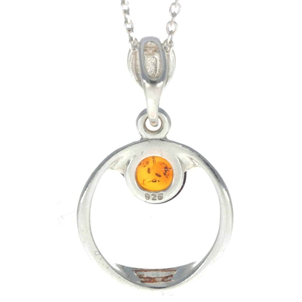 925 Sterling Silver & Genuine Baltic Amber Modern Pendant - GL375