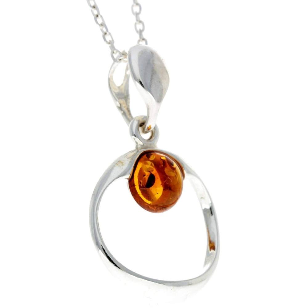 925 Sterling Silver & Genuine Baltic Amber Modern Pendant - GL375