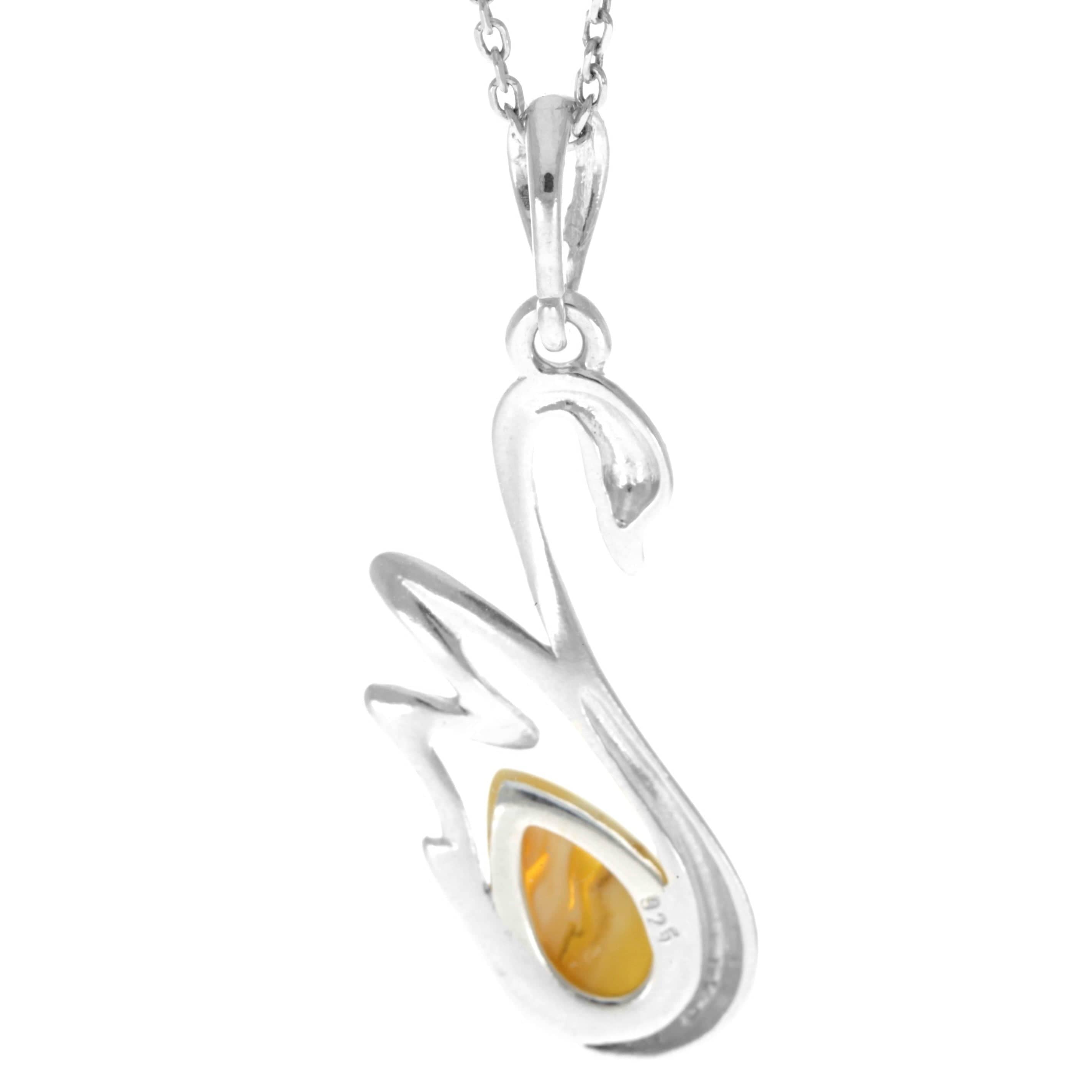 925 Sterling Silver & Genuine Baltic Amber Swan Pendant - GL378