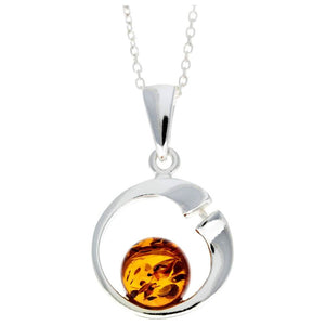 925 Sterling Silver Modern Pendant with Baltic Amber - GL382