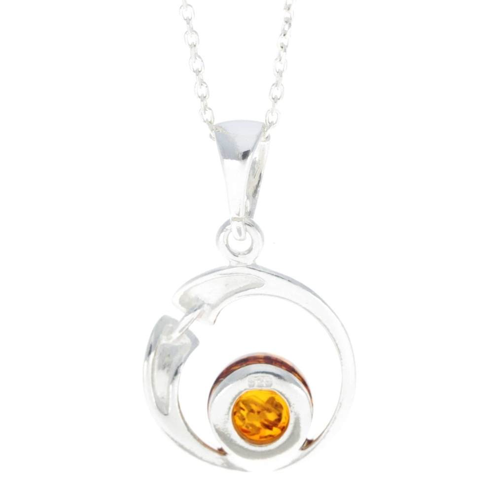 925 Sterling Silver Modern Pendant with Baltic Amber - GL382