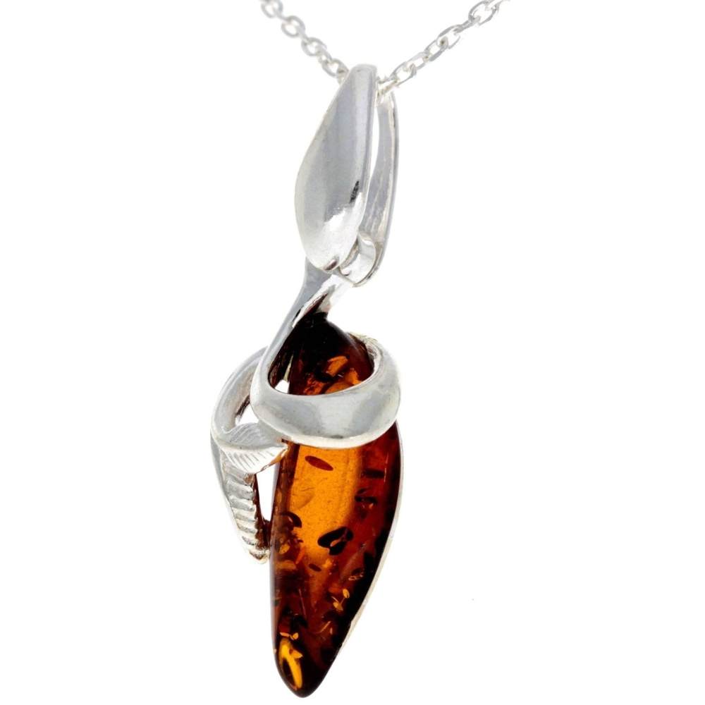 925 Sterling Silver & Baltic Amber Art Deco Pendant - GL391