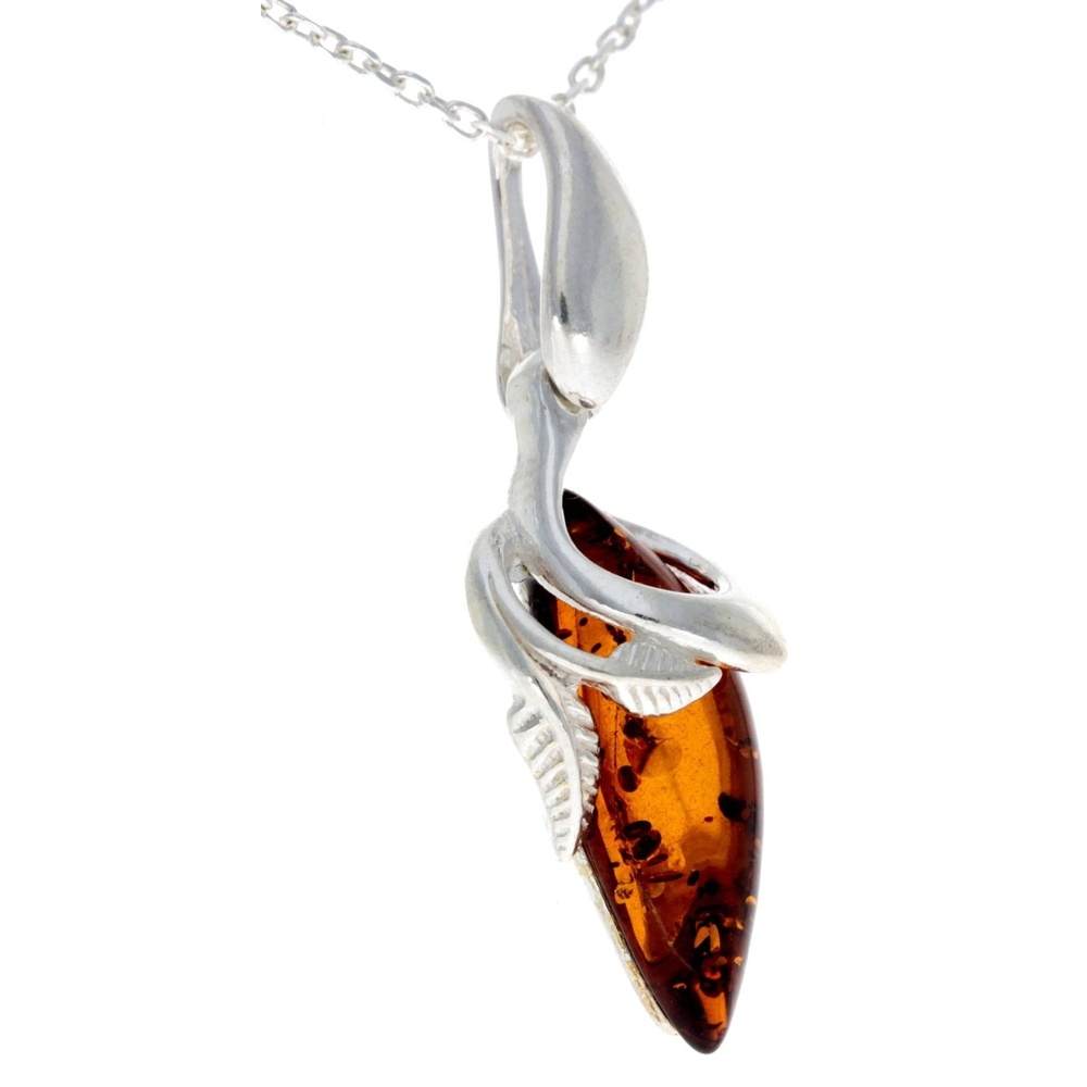 925 Sterling Silver & Baltic Amber Art Deco Pendant - GL391