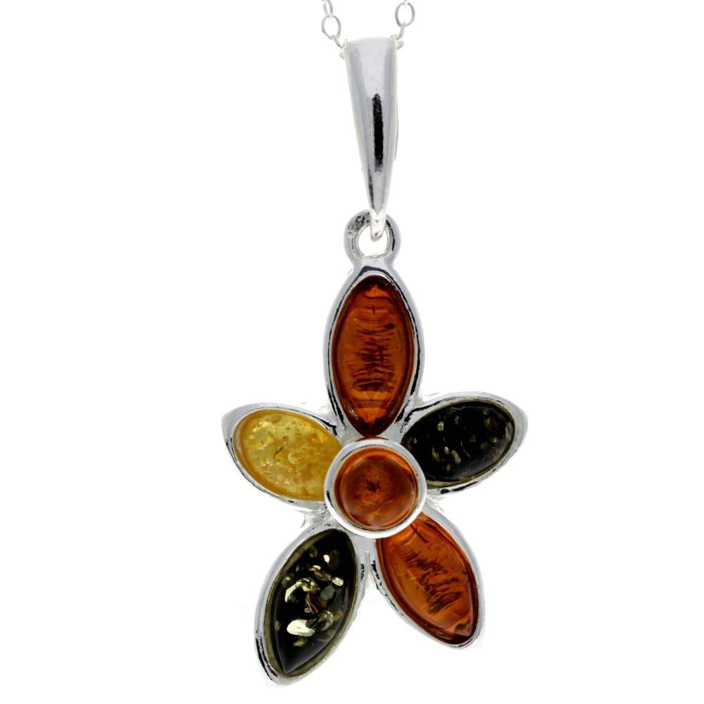 925 Sterling Silver & Genuine Baltic Amber Classic Pendant - GL398
