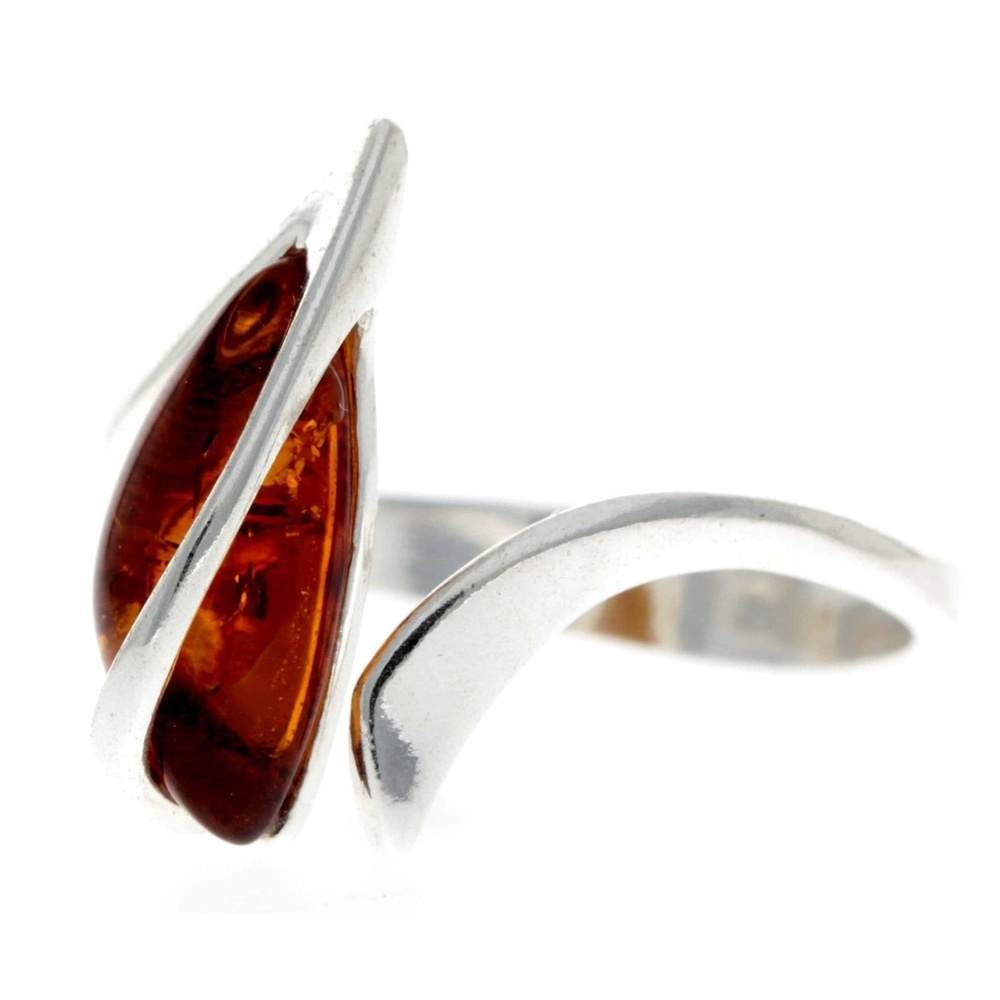 925 Sterling Silver & Genuine Baltic Amber Adjustable Modern Ring - GL402