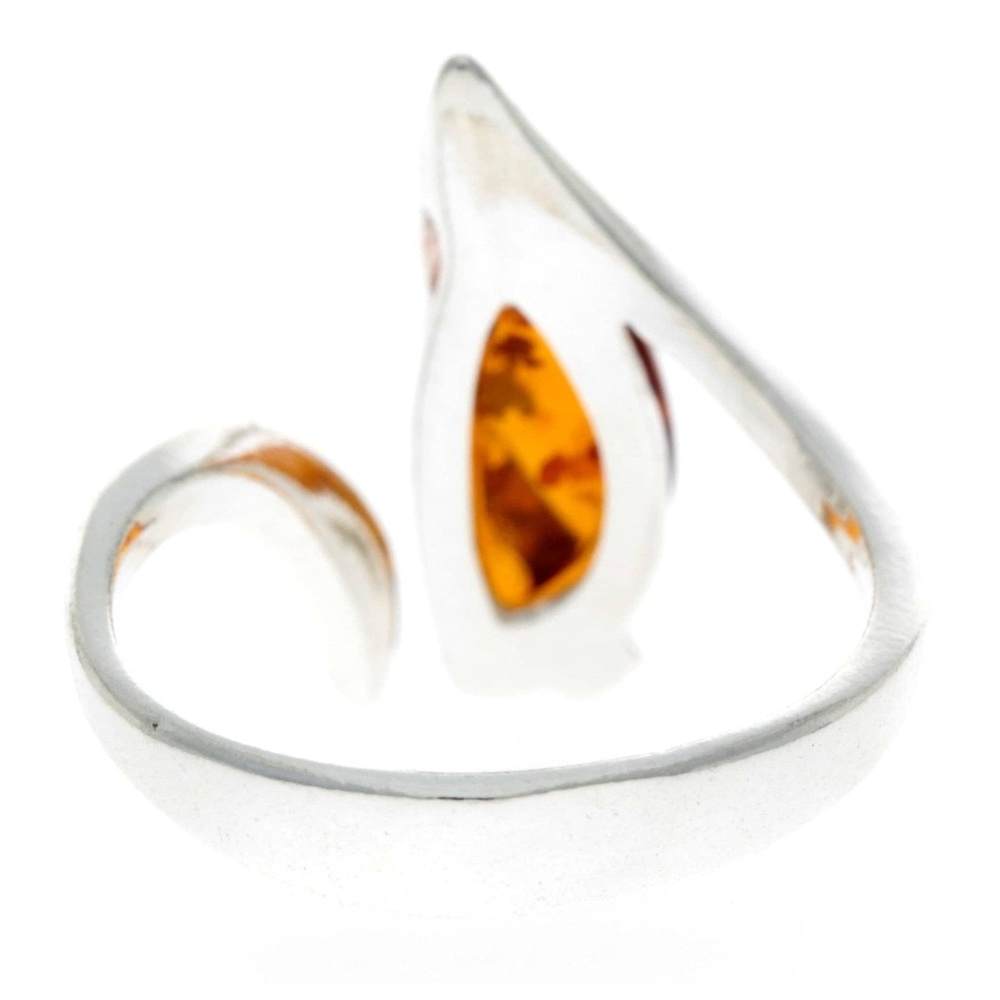 925 Sterling Silver & Genuine Baltic Amber Adjustable Modern Ring - GL402