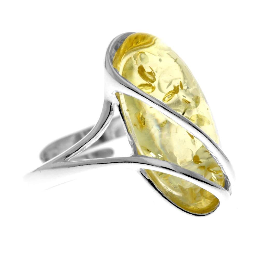 925 Sterling Silver & Genuine Baltic Amber Adjustable Ring GL423A