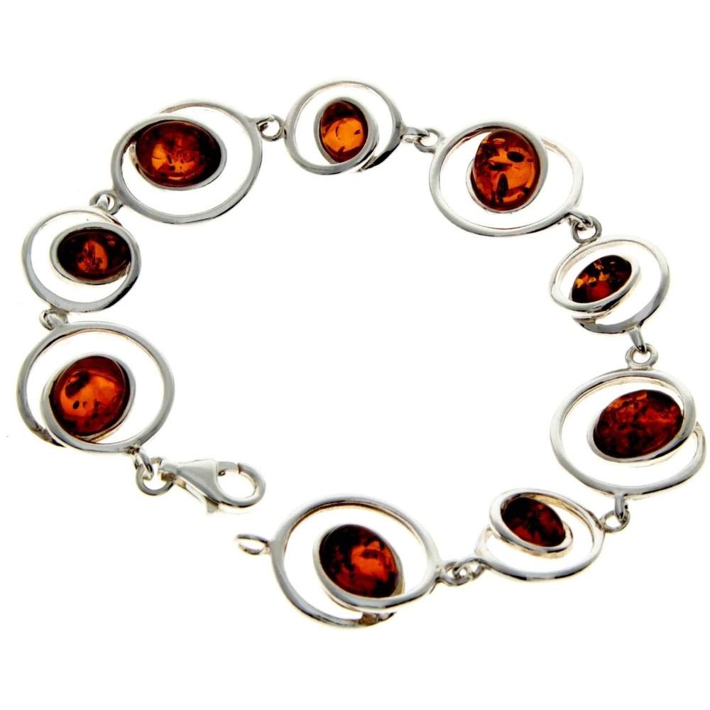 925 Sterling Silver & Genuine Baltic Amber Modern Bracelet 19 cm  - GL504