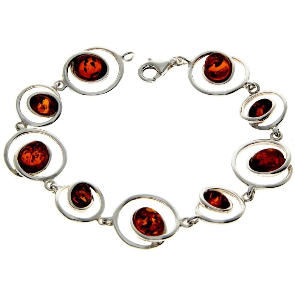 925 Sterling Silver & Genuine Baltic Amber Modern Bracelet 19 cm  - GL504