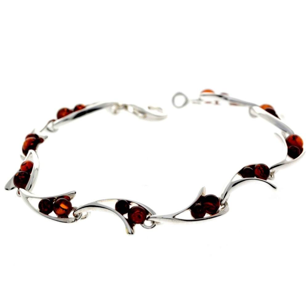 925 Sterling Silver & Baltic Amber Modern Link Bracelet - GL507