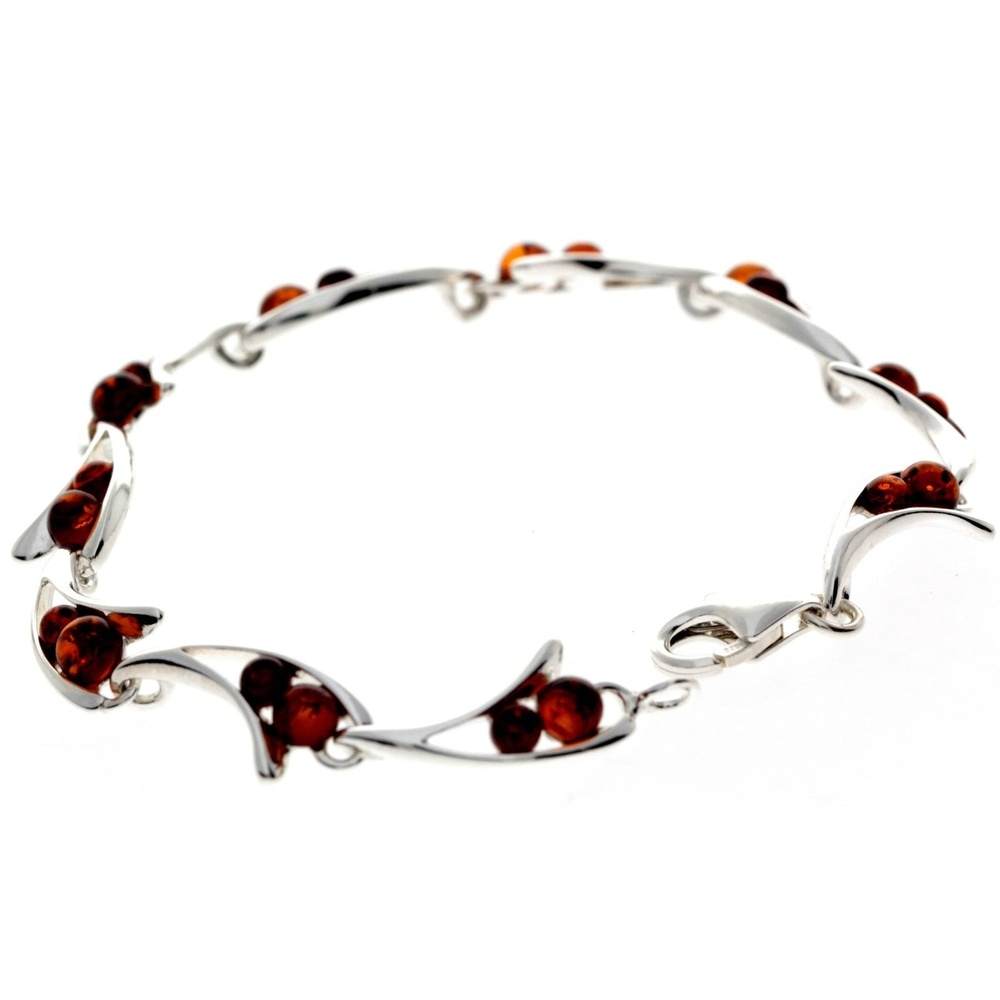 925 Sterling Silver & Baltic Amber Modern Link Bracelet - GL507