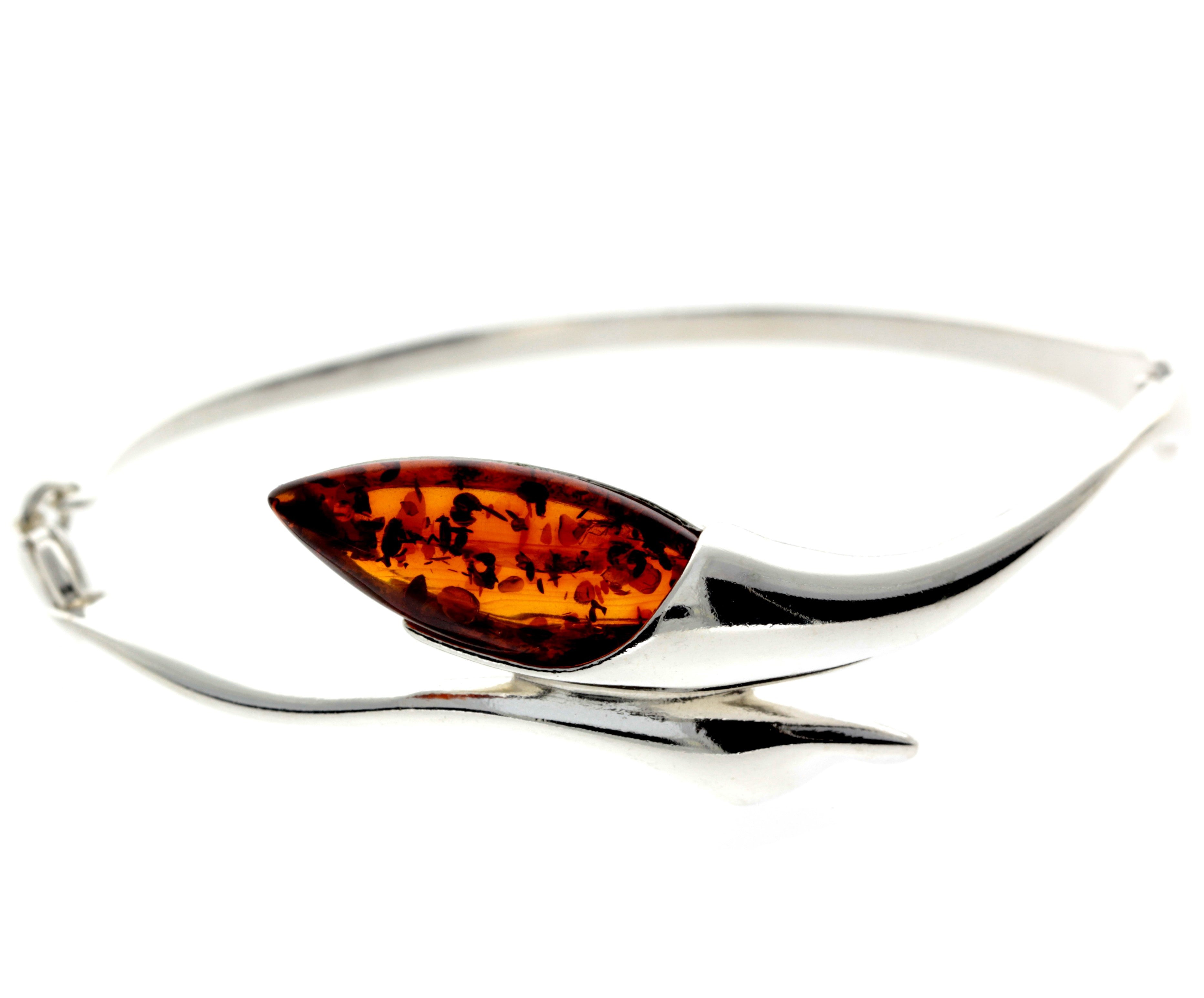 925 Sterling Silver & Baltic Amber Modern Solid Bangle - GL518