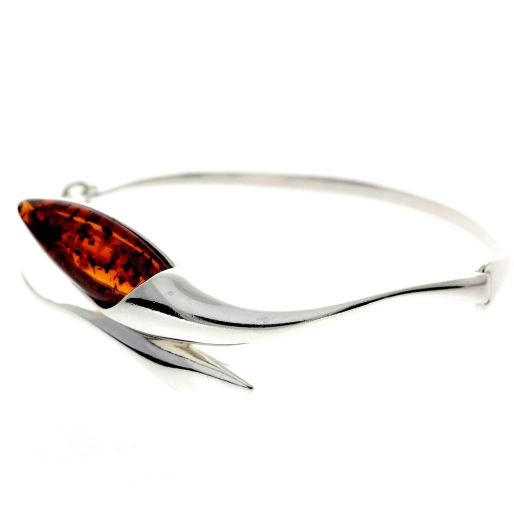 925 Sterling Silver & Baltic Amber Modern Solid Bangle - GL518