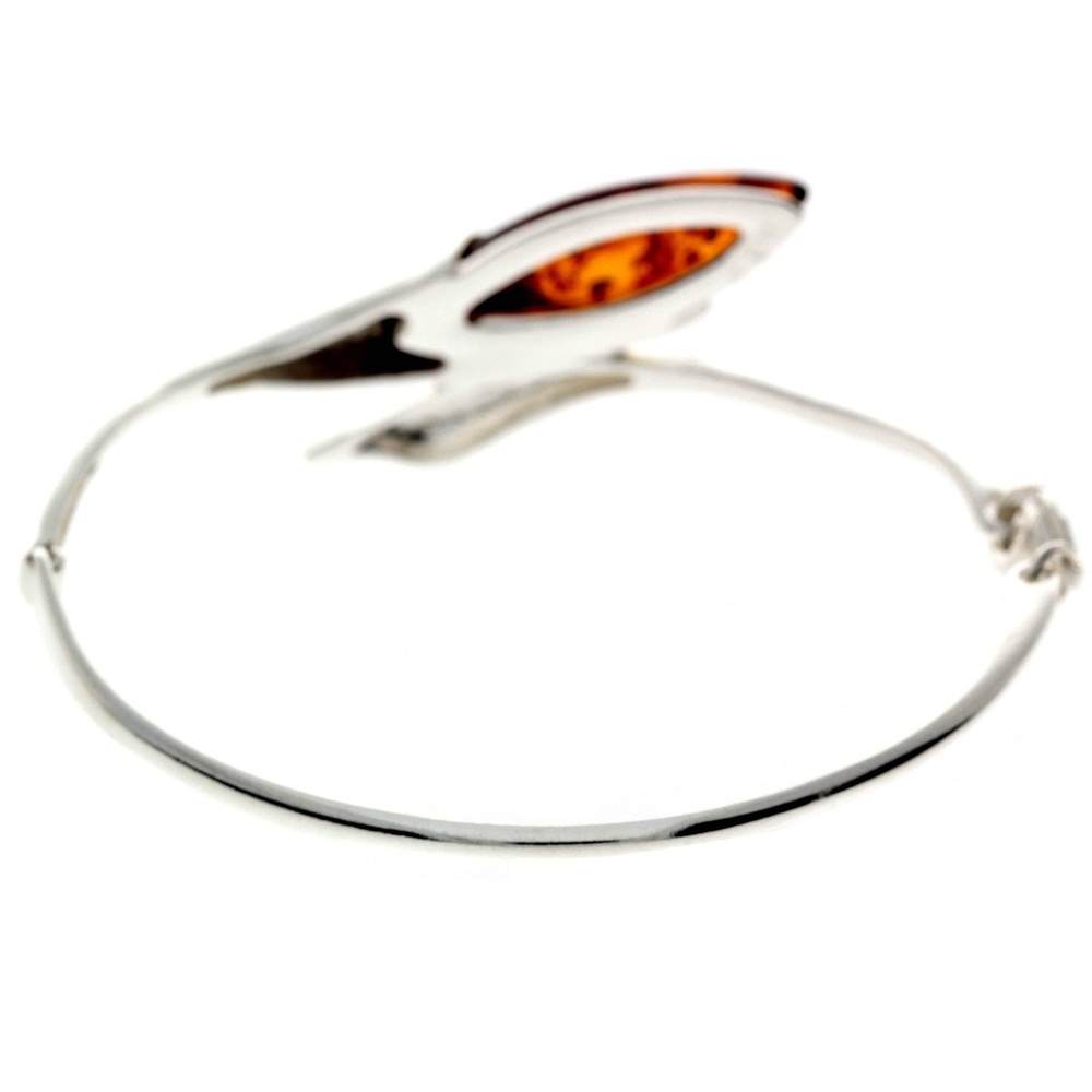 925 Sterling Silver & Baltic Amber Modern Solid Bangle - GL518