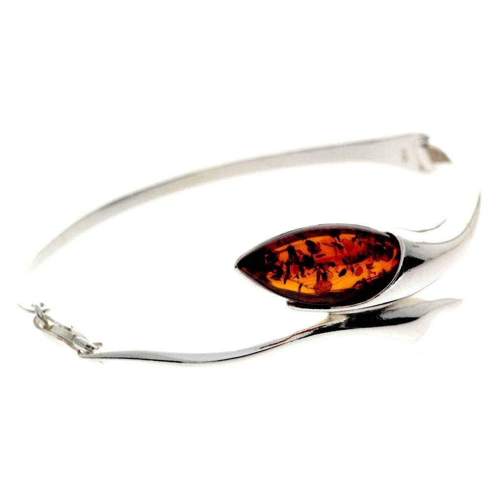 925 Sterling Silver & Baltic Amber Modern Solid Bangle - GL518