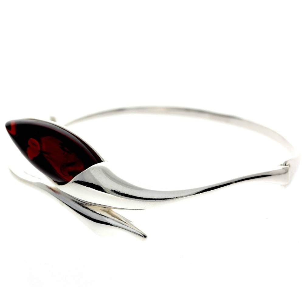 925 Sterling Silver & Baltic Amber Modern Solid Bangle - GL518