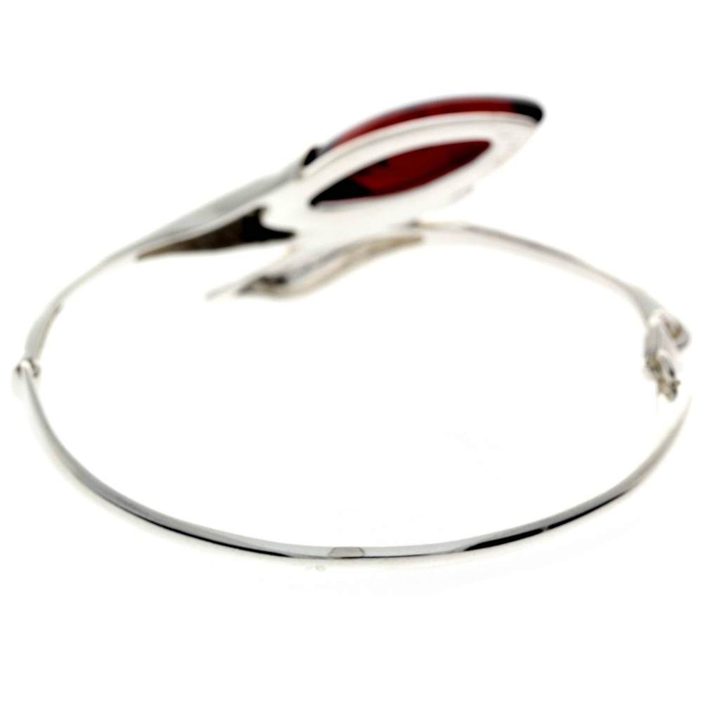 925 Sterling Silver & Baltic Amber Modern Solid Bangle - GL518