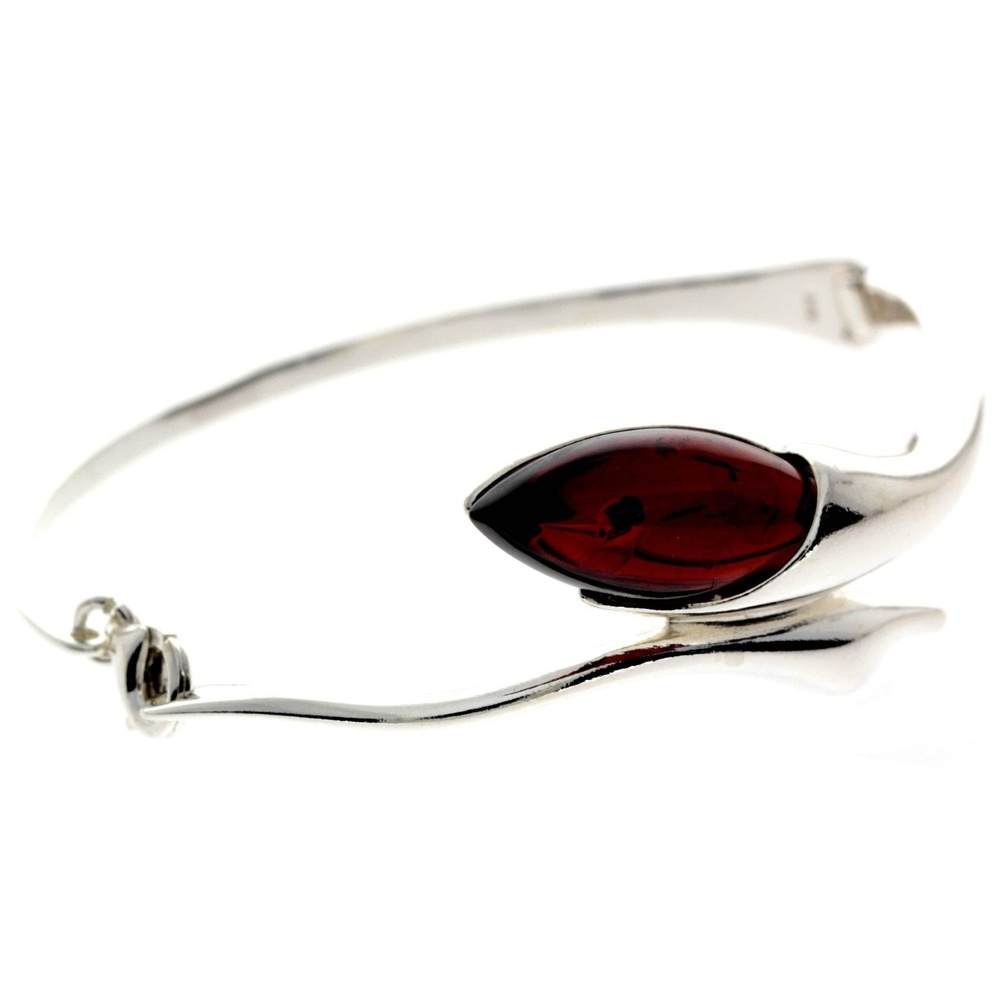 925 Sterling Silver & Baltic Amber Modern Solid Bangle - GL518