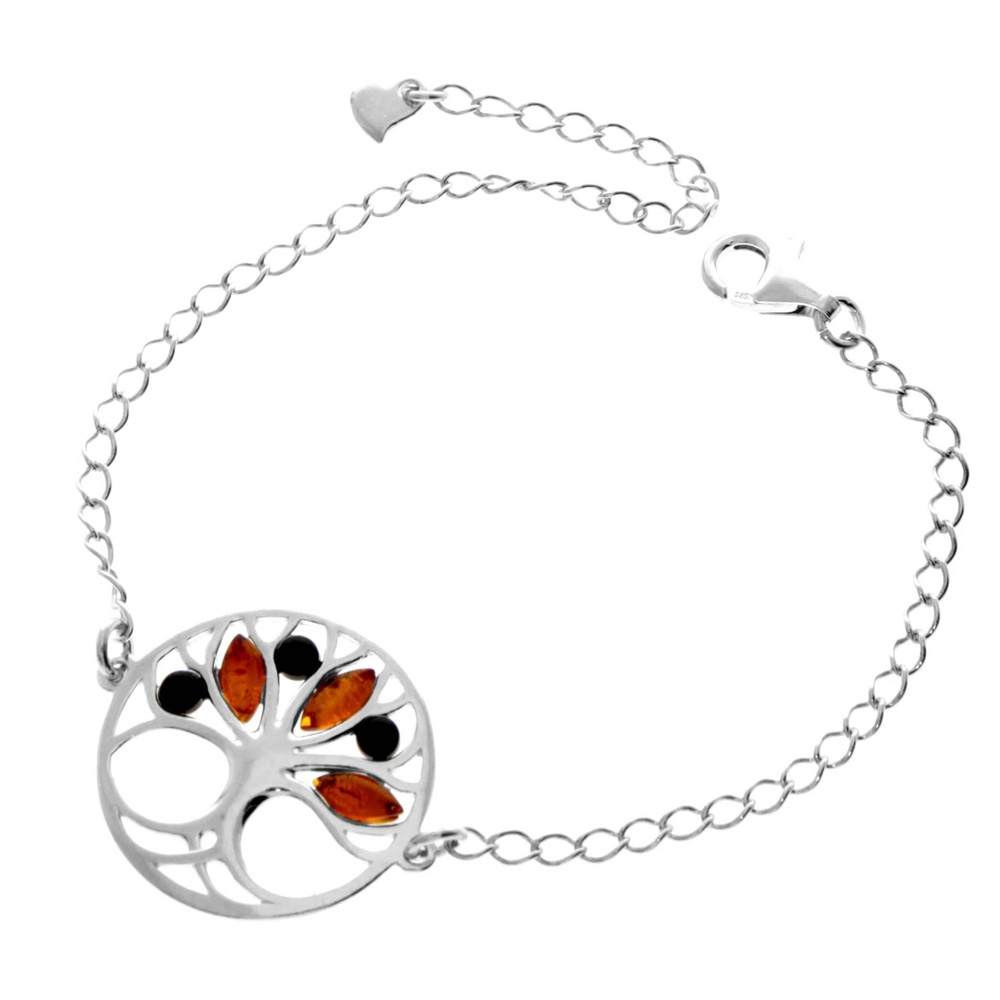 Tree of Life Adjustable 925 Sterling Silver Bracelet with Amber - GL535