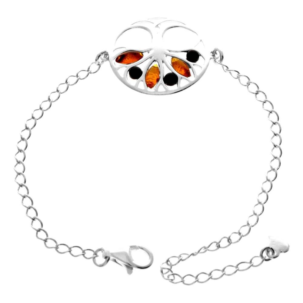 Tree of Life Adjustable 925 Sterling Silver Bracelet with Amber - GL535