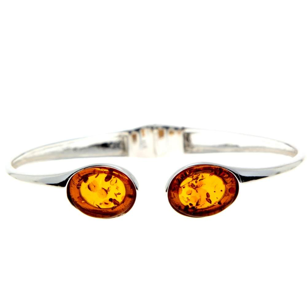 Modern Designer Silver Bangle with 3 Baltic Amber Stones - GL540