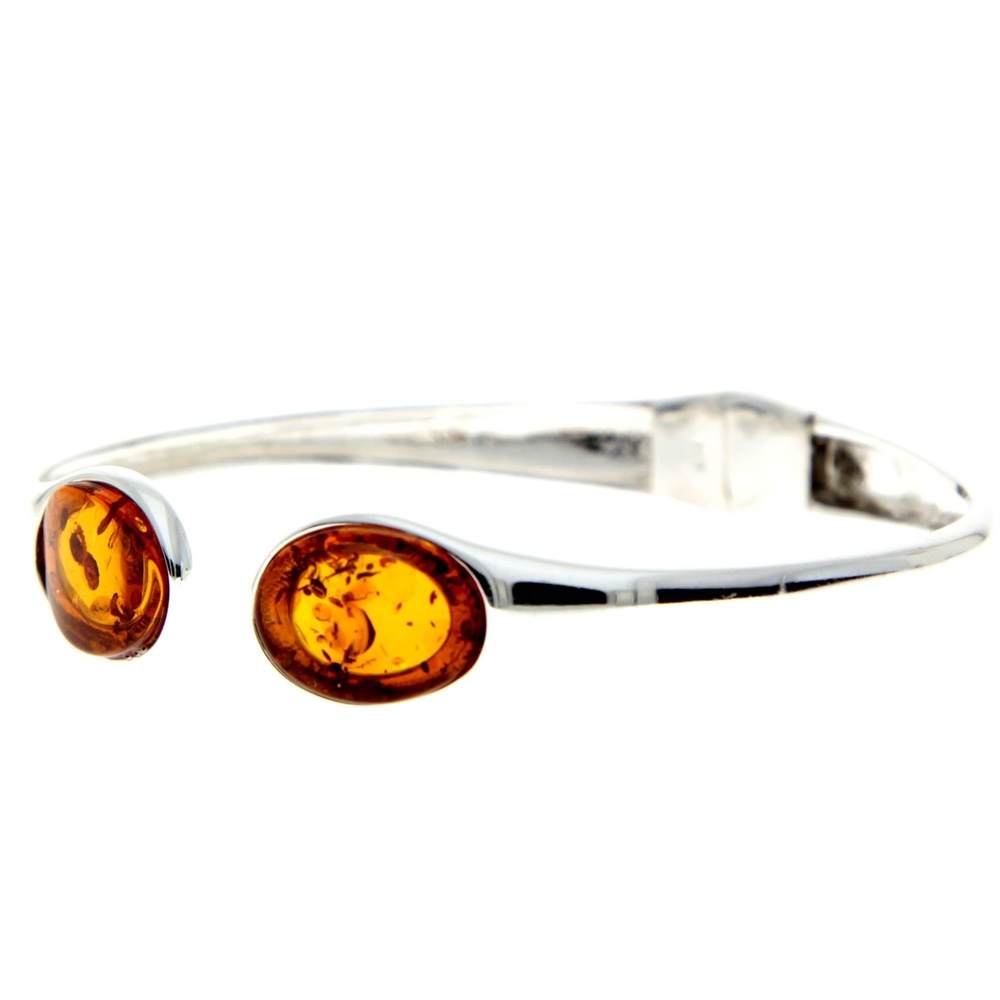 Modern Designer Silver Bangle with 3 Baltic Amber Stones - GL540