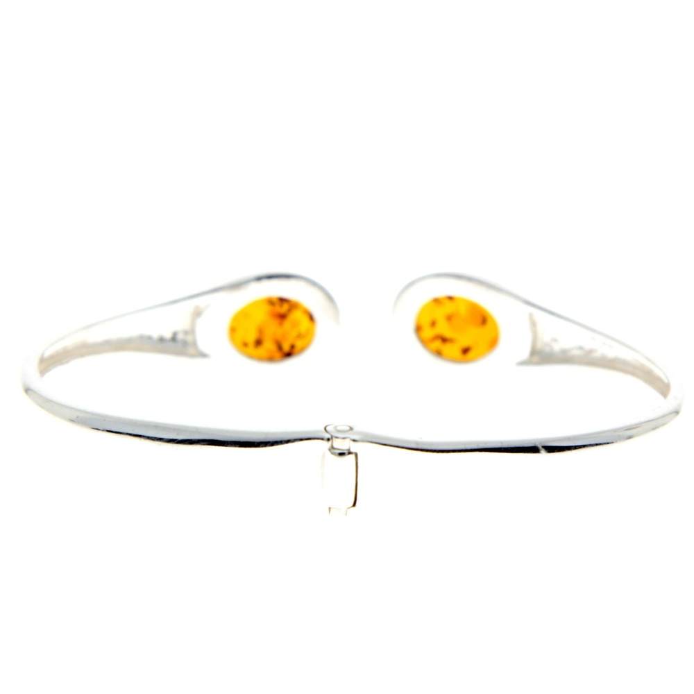 Modern Designer Silver Bangle with 3 Baltic Amber Stones - GL540