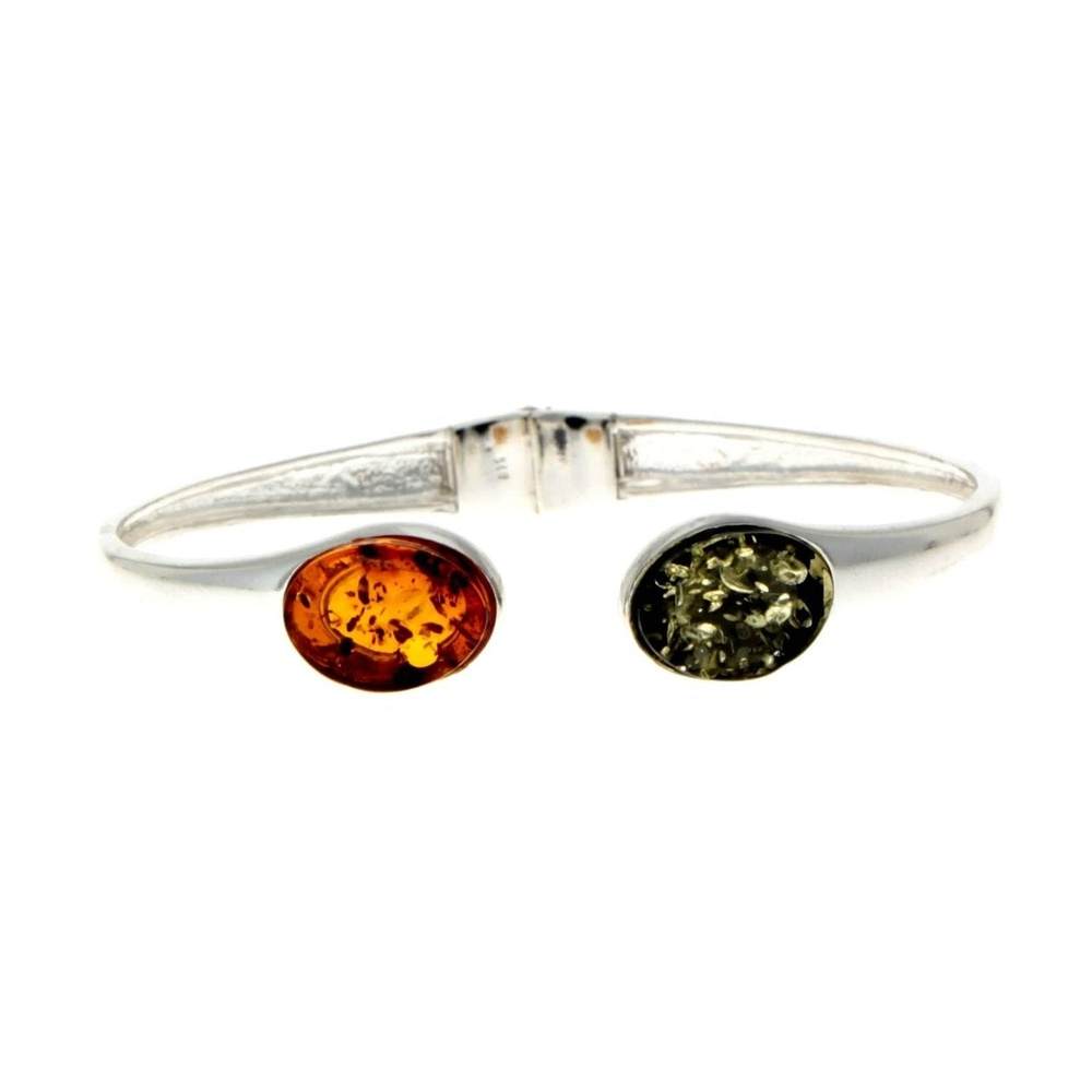 Modern Designer Silver Bangle with 3 Baltic Amber Stones - GL540