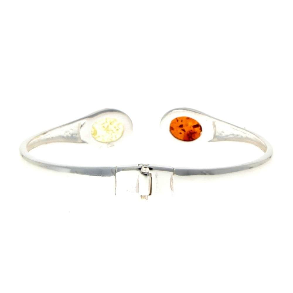 Modern Designer Silver Bangle with 3 Baltic Amber Stones - GL540