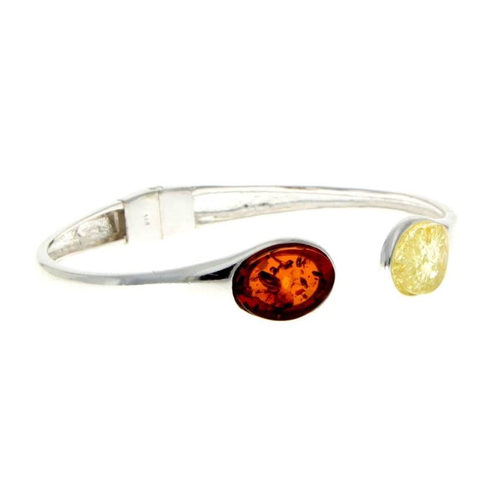 Modern Designer Silver Bangle with 3 Baltic Amber Stones - GL540