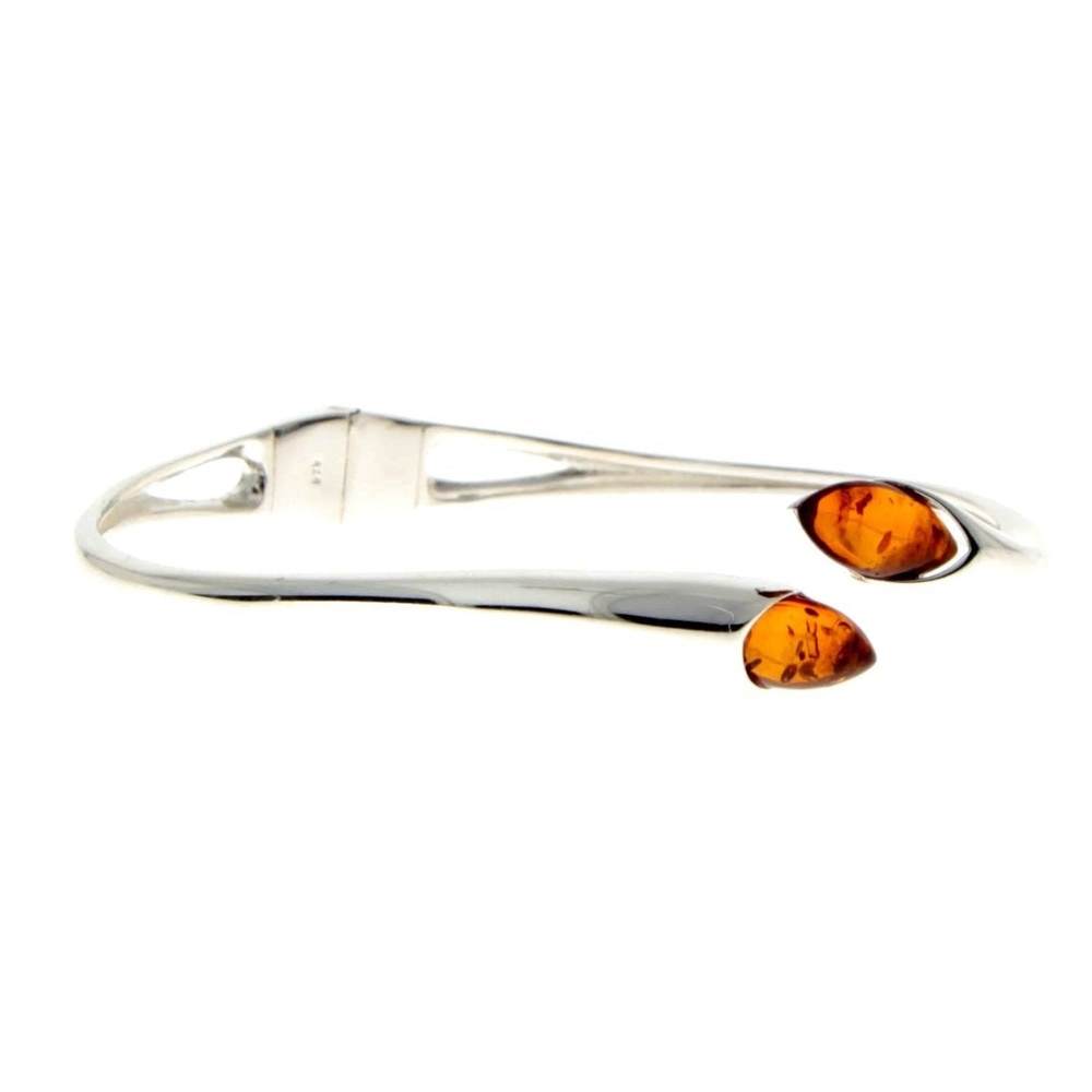 Beautiful Designer Silver Bangle with 2 Baltic Amber Cabochons - GL541