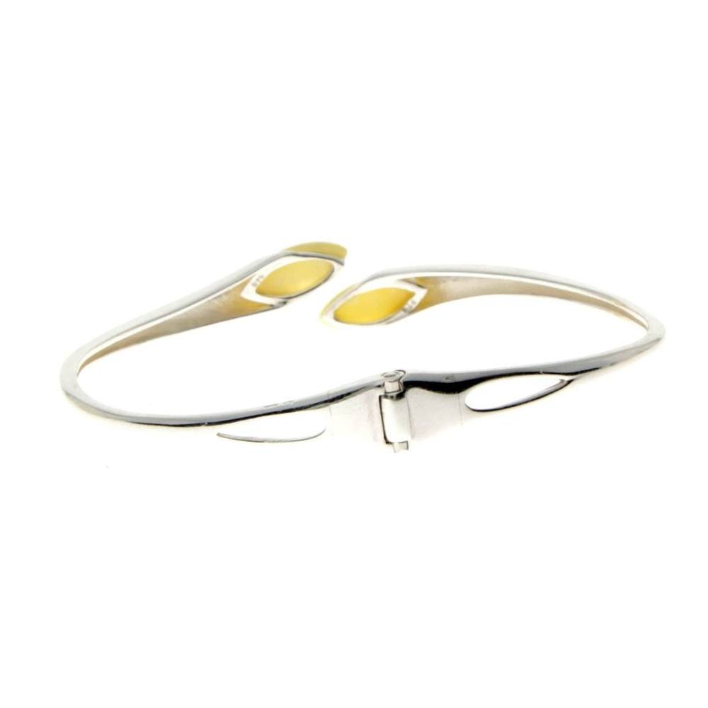 Beautiful Designer Silver Bangle with 2 Baltic Amber Cabochons - GL541